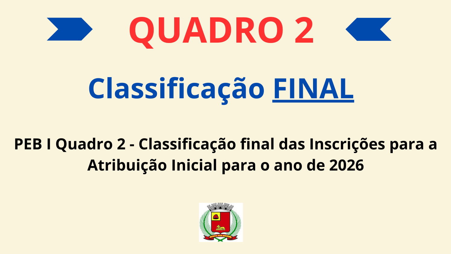 Imagem notícia Classificação FINAL de Atribuição PEB I - Quadro 2